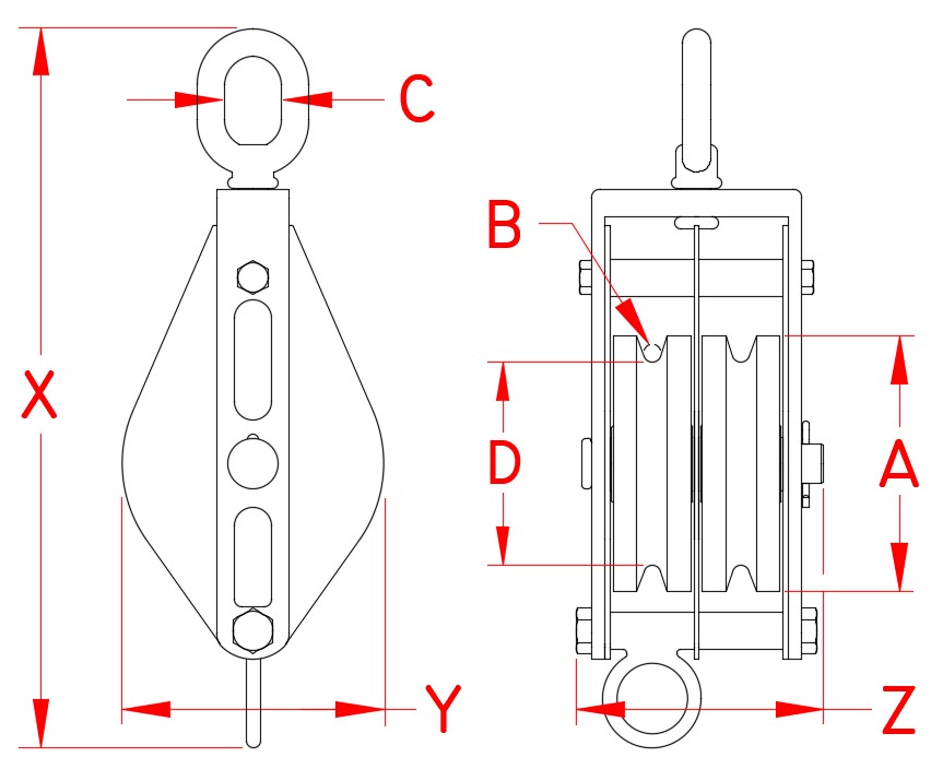 Stainless Steel Twin Swivel Eye Block, S0424-E075-W, S0424-E100-W, S0424-E125-W